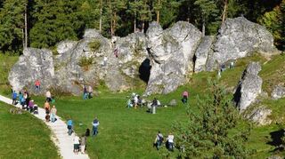 <p>Bizarre Felsformationen kennzeichnen das Felsenmeer im Wental auf der Ostalb, das im Gegensatz zum Felsenmeer bei Reichenbach auch mit Kinderwagen gut erkundet werden kann.</p>