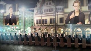 <p>Das Abendmahl auf dem Leipziger Marktplatz.</p>