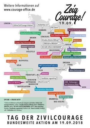 Bundesweit beteiligen sich am 19. September Vereine und Initiativen am Tag der Zivilcourage.