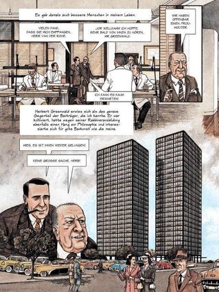 Eine Szene aus der Comic-Biografie widmet sich Mies van der Rohes Wirken in den Vereinigten Staaten.