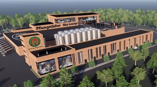 Die Computer-Darstellung zeigt den geplanten Neubau der Pfungstädter Brauerei. Der Investor will nach eigener Aussage eine neue, hochmoderne Brauerei auf dem städtischen Gelände des 2014 geschlossenen Schwimmbades errichten.