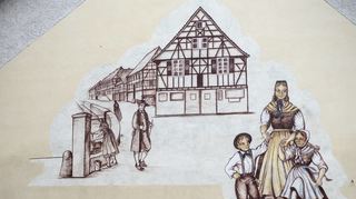 Gegenüber dem Rimbacher Rathaus ist dieses Wandgemälde von Gerda Luchterhand zu sehen.