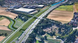 Mehrkosten von 177 Millionen Euro würden laut Berechnungen der Bahn entstehen, wenn – anders als auf dieser Illustration der Bahn dargestellt – die neue ICE-Trasse nicht oberirdisch (im Bild unten links beginnend), sondern schon ab Beginn der Einhäuser Wohnbebauung in einem Tunnel geführt und die Trasse auch nach der Unterquerung von B47 und A 67 hinter Lorsch in einem Tunnel bleiben würde, der in die von der Bahn bereits fest eingeplante Röhre Richtung Neuschloss übergeht.