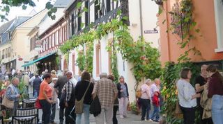 Der Freundeskreis Bensheim-Mohács besichtigte bei seiner Tagesfahrt nach Bacharach und Rüdesheim auch die berühmte Drosselgasse.