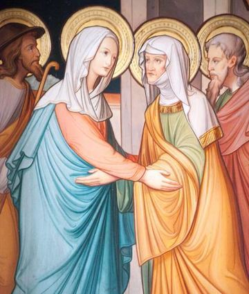 Maria begegnet ihrer ebenfalls schwangere Verwandten Elisabeth und stimmt ihr „Magnifikat“ an. Unser Bild entstand in der Kirche St. Bartholomäus in Kirschhausen.