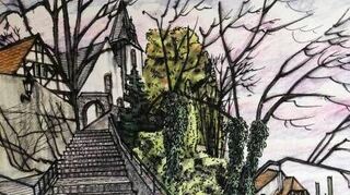 Ein ähnliches Motiv der Bergkirche, das der Maler Jan Sesták geschaffen hat, soll den Stadtwein 2022 zieren.