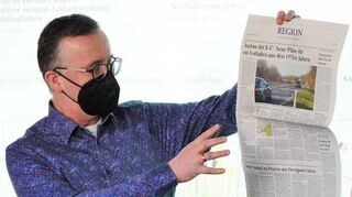 BA-Redakteur Michael Ränker bei seinem Vortrag an der Geschwister-Scholl-Schule in Bensheim im Rahmen des BA-Projekts „Klasse Medien“