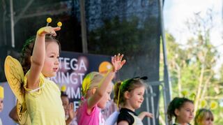 Kinder der Kita „Kleine Insel“ erhielten viel Beifall für ihren Bienentanz, Bungee-Trampolin und Karussell lockten junge Familien (M.) und auch beim Kunsthandwerkermarkt (r.) konnte man fündig werden.