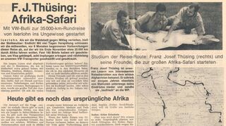 Über seine Reisen auf dem asiatischen Kontinent und durch Afrika berichtete Bulli-Fahrer Franz-Josef Thüsing für deutsche Zeitungen, unser Bild zeigt einen Ausschnitt aus der „Westfalenpost“ vom 5. August 1971.