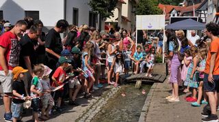 Ein großer Spaß für fast alle Generationen: Bei der Bachregatta am Samstagnachmittag in Auerbach gingen mehr als 160 Schiffe an den Start.