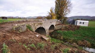Heppenheim/Lorsch, Sanierungsbeginn Alte Postbrücke, 24.11.2022; Foto: Thomas Zelinger