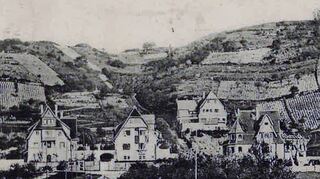Diese alte Postkarte zeigt eine Aufnahme des Villenviertels in Bensheim am Fuße des Kirchbergs. Viele der Anwesen gehen auf die Arbeit von Architekt Heinrich Metzendorf zurück.
