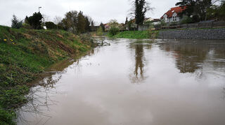 Hochwasser an der Weschnitz in Einhausen im April 2023.