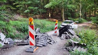 Am Kellersberg auf der Guldenklinger Höhe wurde Eternit mitten auf einem Waldweg abgeladen.
