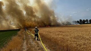 Einsatzkräfte beim Flächenbrand in Alsbach.
