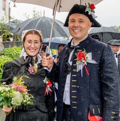 Spielten die Hauptrolle beim diesjährigen Umzug: Das Burgfestbrautpaar Katharina und Johann Meister.
