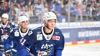 Ein DEL-Einstand nach Maß im Adler-Trikot: Maximilian Eisenmenger (re.) überzeugte beim Mannheimer 4:2-Sieg gegen die Eisbären Berlin.