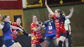 Mit einer engagierten Abwehrarbeit hielten die Flames (v.l. Sarah von Gulik, Lisa Friedberger, Alicia Soffel) die Neckarsulmer Angreiferinnen lange in Schach.
