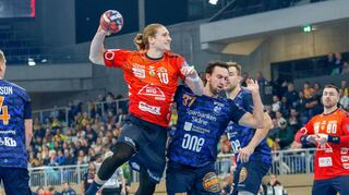 Juri Knorr von den Rhein-Neckar Löwen beim Spiel in der EHF European League gegen Kristianstad.