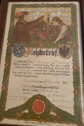 Der Meisterbrief für Georg Bodemann aus dem Jahr 1904.
