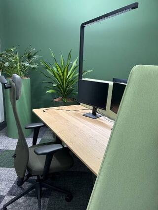 Schreibtisch mit Dschungel-Ambiente im Green-Garden-Modul.