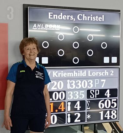 Christel Enders glänzte beim sichtigen 7:1-Heimsieg der Kriemhild Lorsch II mit einer neuen persönlichen Bestleistung.