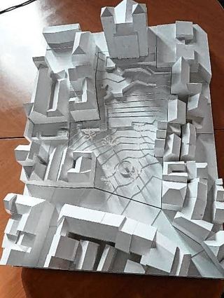 Ein Marktplatz-Modell von oben, in das die jeweiligen Entwürfe eingefügt werden können.