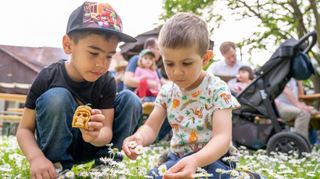 Der Museumsgarten lud zum Verweilen und zum Spielen auf der Blumenwiese ein.
