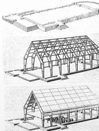 Bauplan vom Fundament bis zum Rohbau (l.) und Einweihung 1949.