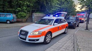 Der First-Responder der DRK-Ortsvereinigung Zwingenberg bei einem Einsatz in der Auerbacher Bachgasse.
