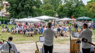 Beim Kurkonzert am Sonntag im Auerbacher Kronepark spielten die Original Blütenweg-Jazzer.