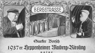 Das Etikett des Weines Starker Borsch, ein Heppenheimer Maiberg Riesling, aus dem Jahr 1937.