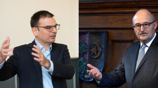 Der Bergsträßer SPD-Bundestagskandidat Sven Wingerter (l.) forderte den CDU-Bundestagsabgeordneten Michael Meister in einem offenen Brief auf, nicht für die CDU-Anträge und den Gesetzesentwurf zur Migration zu stimmen. Dieser begründete den Vorstoß der Christdemokraten und begründet sein Abstimmungsverhalten. Bilder: Thomas Neu/Jürgen Strieder