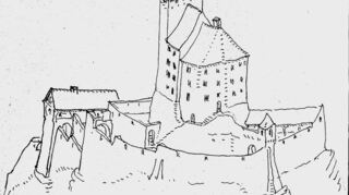1940 schuf der Burgenforscher Arndt Hartung diese Rekonstruktionszeichnung.