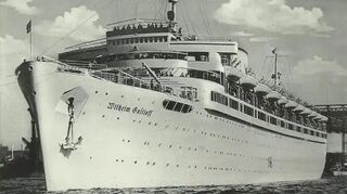 Ansichtskarte des Kreuzfahrtschiffes „Wilhelm Gustloff", nach seiner Fertigstellung 1937 Stolz der deutschen Flotte.