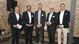 Geballte Kompetenz beim Talk „Wer regiert die Welt?“. Von links nach rechts: Karsten Kammholz („MM“-Chefredakteur), Florian Padberg (ituso-Geschäftsführer), Maximilian Münch (DATIS-Management), Achim Wambach (ZEW-Präsident) und Tim Walleyo (PTA-Geschäftsführer).