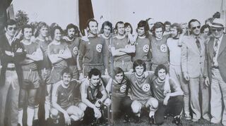 Mit dieser Mannschaft, trainiert von Lothar Buchmann (ganz links), gewann der VfR Bürstadt als Zweiter der hessischen Fußball-Oberliga die deutsche Amateurmeisterschaft im Jahr 1975.