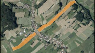 Luftaufnahme von Winterkasten. Der orange Streifen wurde bereits von der Solar Provider Group gepachtet.