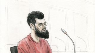 Der Angeklagte Sulaiman A. zu Prozessbeginn. (Gerichtszeichnung)