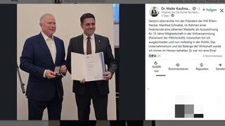 Screenshot des LinkedIn-Posts von Malte Kaufmann, erstellt am 24. September 2025. Das Foto zeigt Manfred Schnabel (links) neben dem AfD-Abgeordneten.