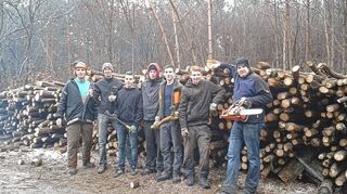 <p>Die Bensheimer Pfadfinder Bernhard Eiermann, Josua Klaus, Amos Nungesser, Jonas Wimmer, Robin Eiermann, Florian Wimmer und Sebastian Engelbrecht (v.l.) beteiligten sich an der Holzfällaktion in Babenhausen.</p>
